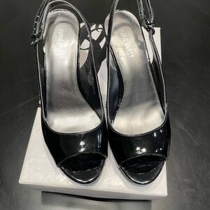 Nine West Glossy Black Slingback Heels